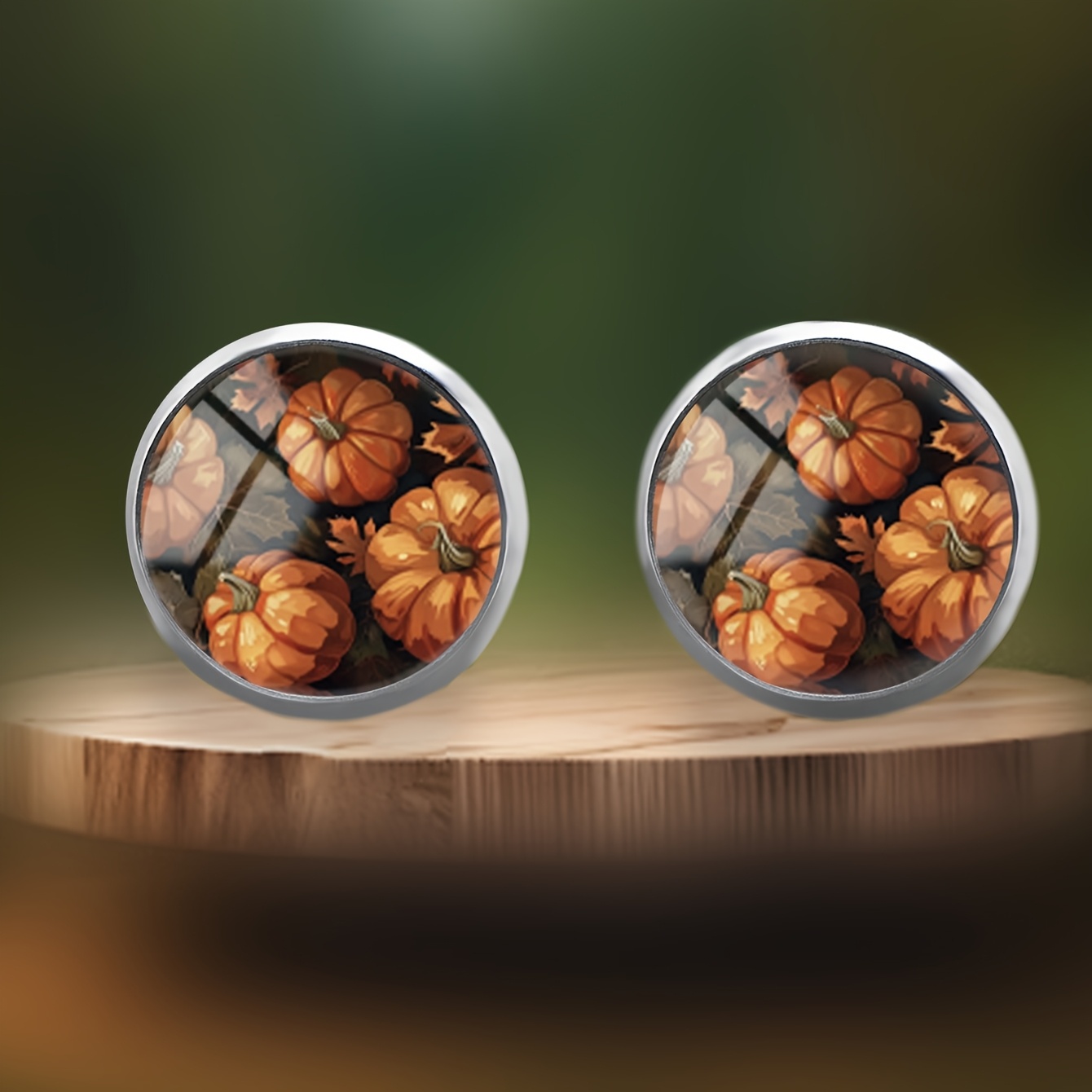 Thanksgiving Pumpkin Leaves Pattern Stud Earrings