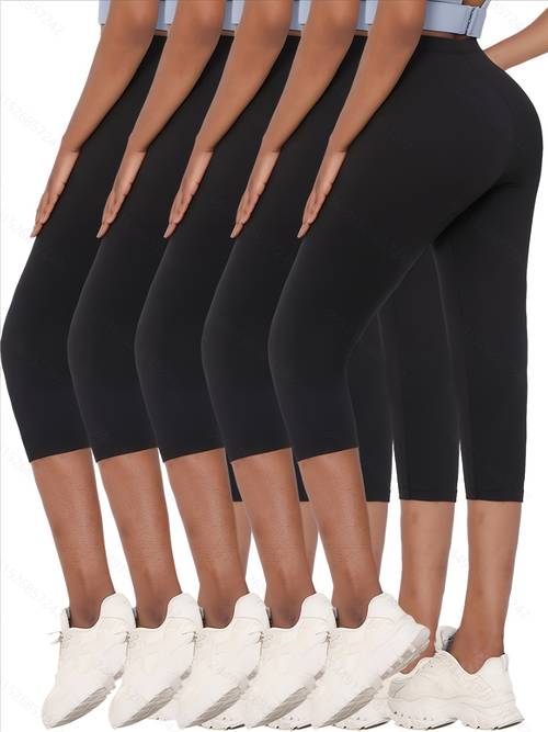 5 pack super soft capri pants for women no see through high stretch skinny fit solid for sports and