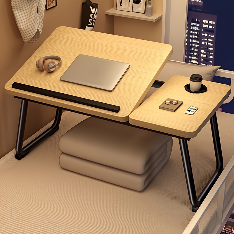 

Foldable Laptop Desk: Perfect For Bed Or Sofa - Wooden Material, Cup Holder, And Adjustable Legs - Ideal For Work, Reading, Or Watching Movies