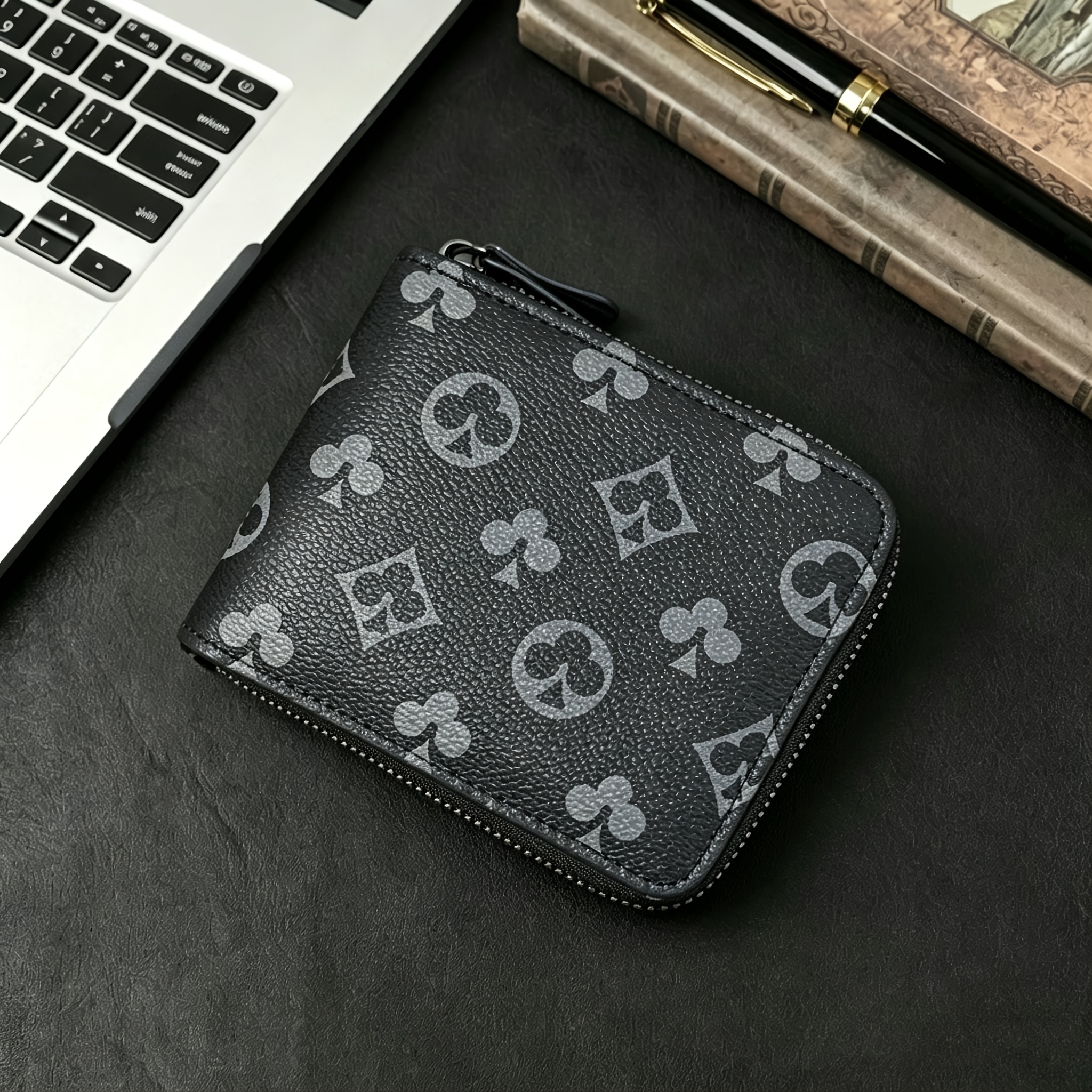 TEMU Men's Classic Vintage Style Wallet - Spade-themed Print, Stylish And Elegant; Portable Daily Design With Card Slots, Suitable For Business And