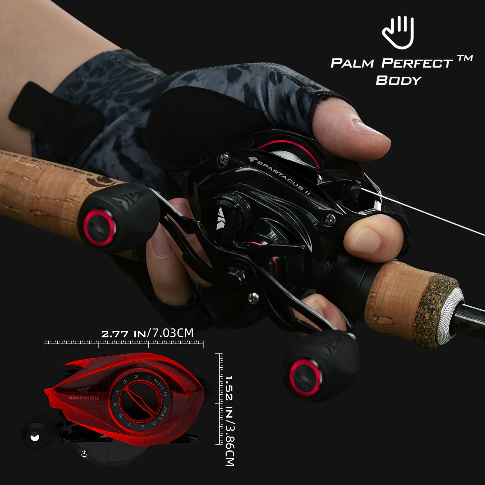 KastKing Spartacus II Red Color Baitcasting Reel 8KG Max Drag 7+1 Ball  Bearings 7.2