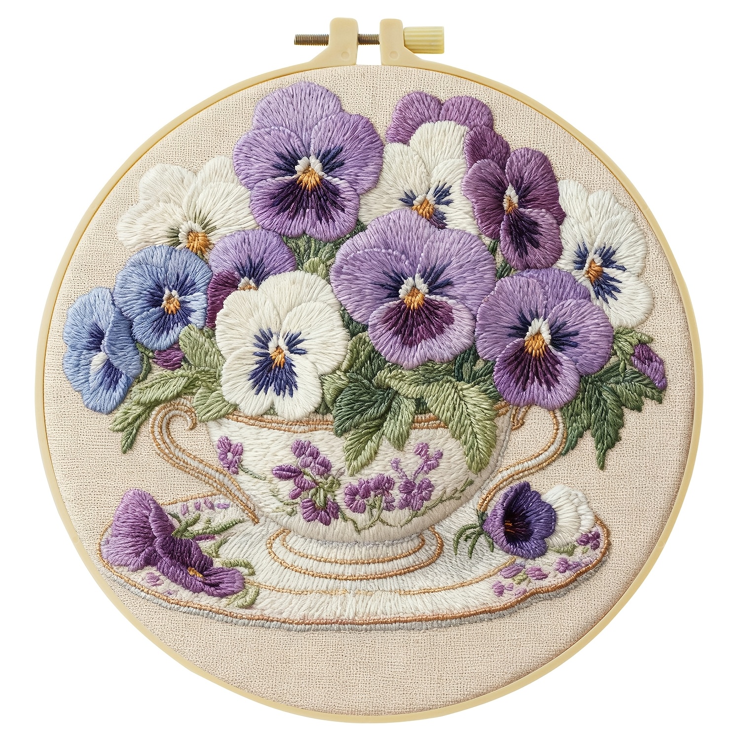 TEMU 1pc Embroidery Kit, 20x20cm/7.9x7.9inch, Purple Flowers, Handmade Diy Embroidery Kit, Suitable For Diy Embroidery Lovers For Adult Beginners,