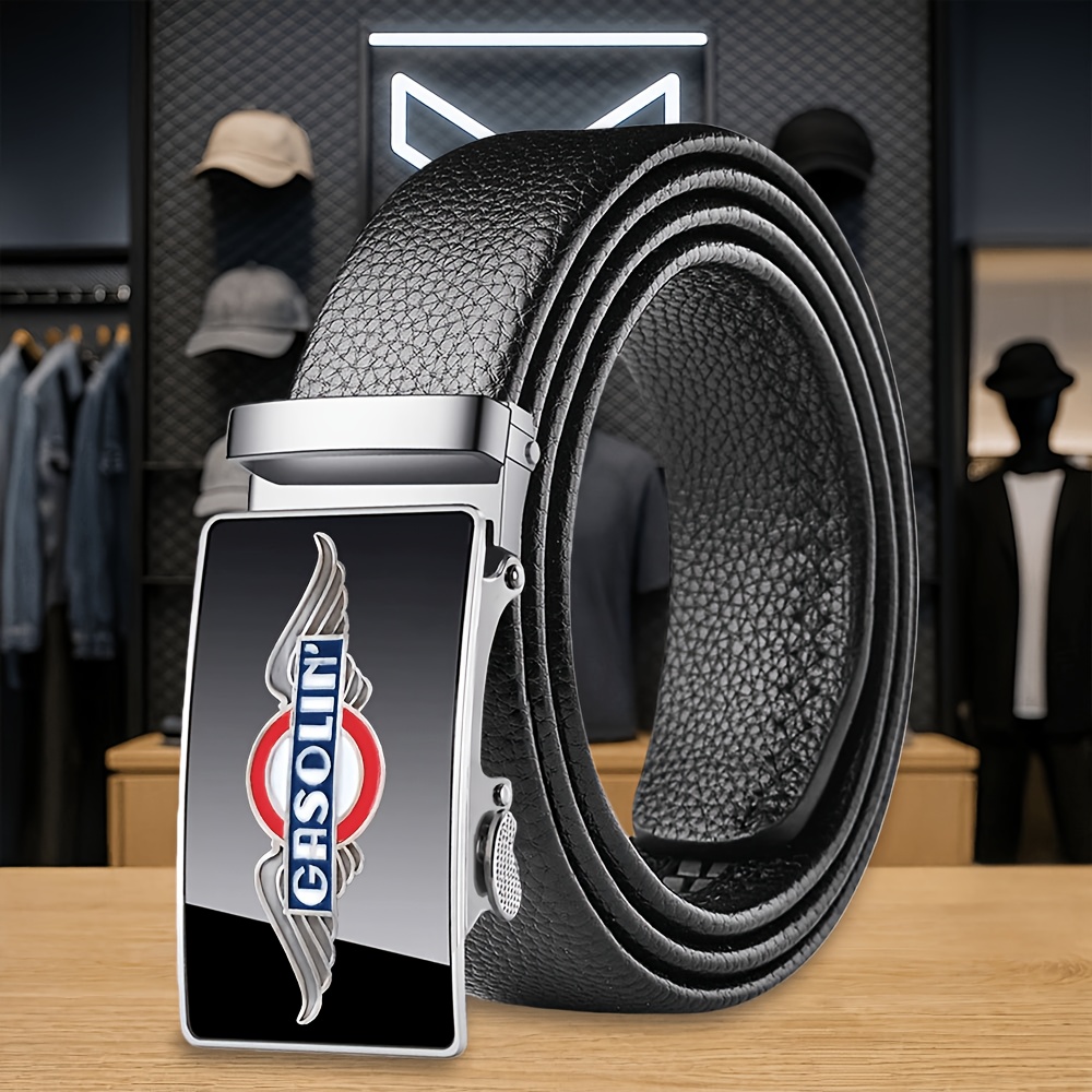 TEMU 1pc Fashionable Solid Color Series Printed Men's Novelty Belt, Trendy Retro Style, 2 Colors , Unisex Belt, Exquisite Print, Comfortable