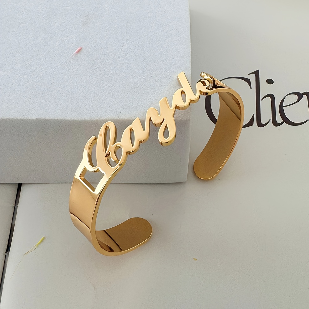 Men's 18K Gold Plated Custom Name Open Bangle