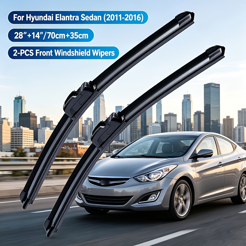 TEMU Balais d'essuie-glace pour Hyundai Elantra 2011-2016 9mm Crochet en J 2 pièces 28"+14"/71,12cm+35,56cm Utilisation Toutes Saisons | Qualité OEM
