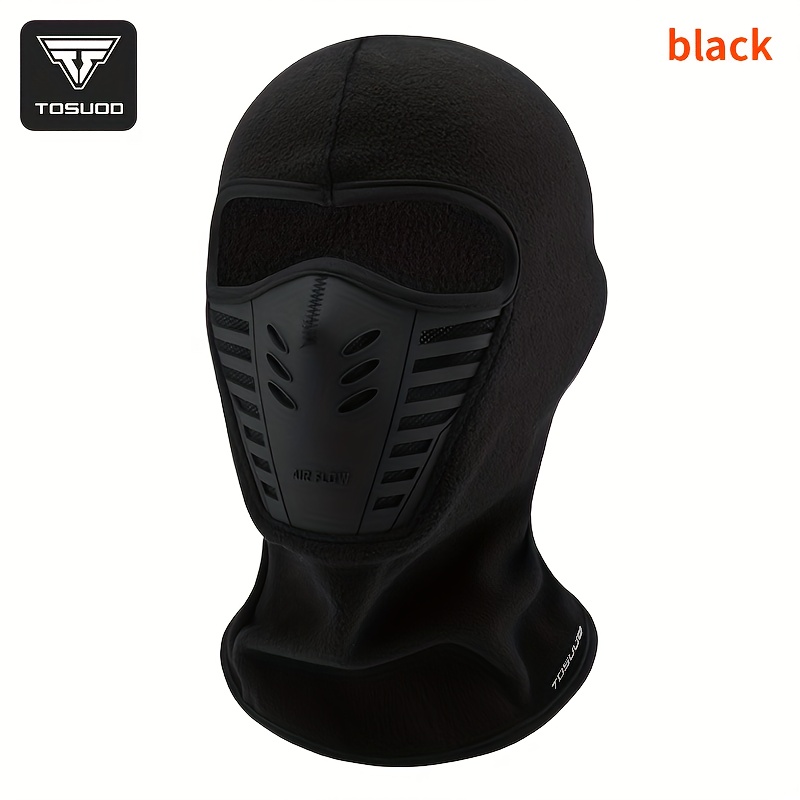 Image of Tosuod Unisex Motorcycle Winter Riding Mask - Warm Breathable Polyester Face Cover With Ventilation Holes, Black For Cold Weather Riding, Motorcycle, Headwear