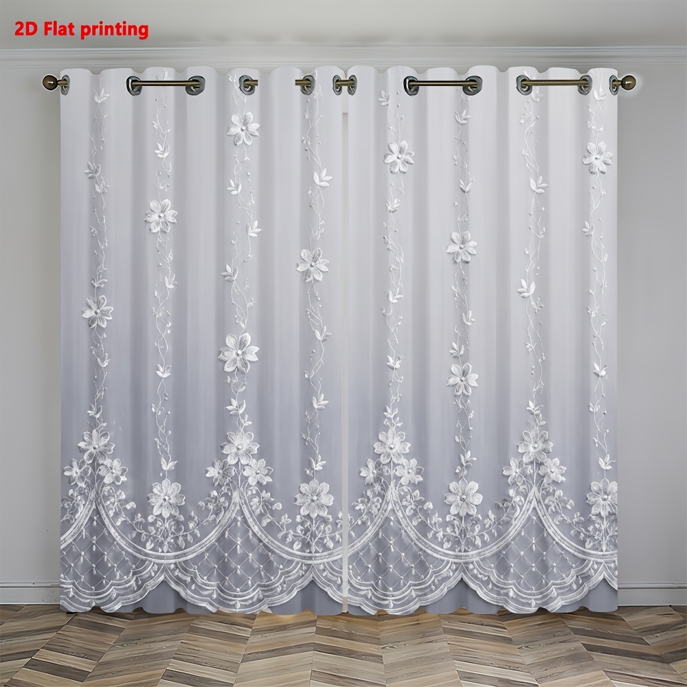 Image of 2d Flat - 2d Flat 2pcs Set Of Curtains Embroidered Elegant Sheer For Living Room Bedroom Home Decoration