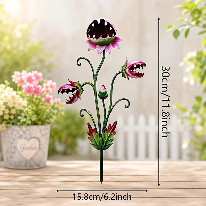 TEMU [2d Flat] Metal Venus Garden Stake, Gothic Carnivorous Plant Yard Art, Flower Sculpture, Whimsical Garden Decor, Weird Plant Lover Gift