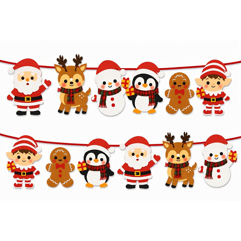 TEMU Set da 12 pz Bandierine Natalizie a Cartone Animato con , Renna, , , Omini di Pan di Zenzero, Adatte per Decorazione di Albero di Natale, Porta,