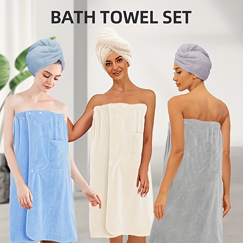 

2pc Women's Dry Hair Cap And Shower Skirt Set, Wearable Shower Skirt, Adjustable Shower Skirt, Comfortable Multi-color Optional