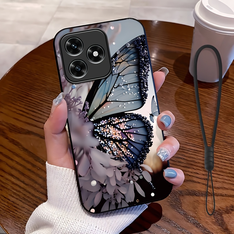 TEMU Phone Case - 2d Flat, 2pcs Set: Includes 1 Phone Case And 1 Strap, Floral Art Pattern Phone Case, Suitable X5c | X5c Plus, Unisex Lanyard Phone