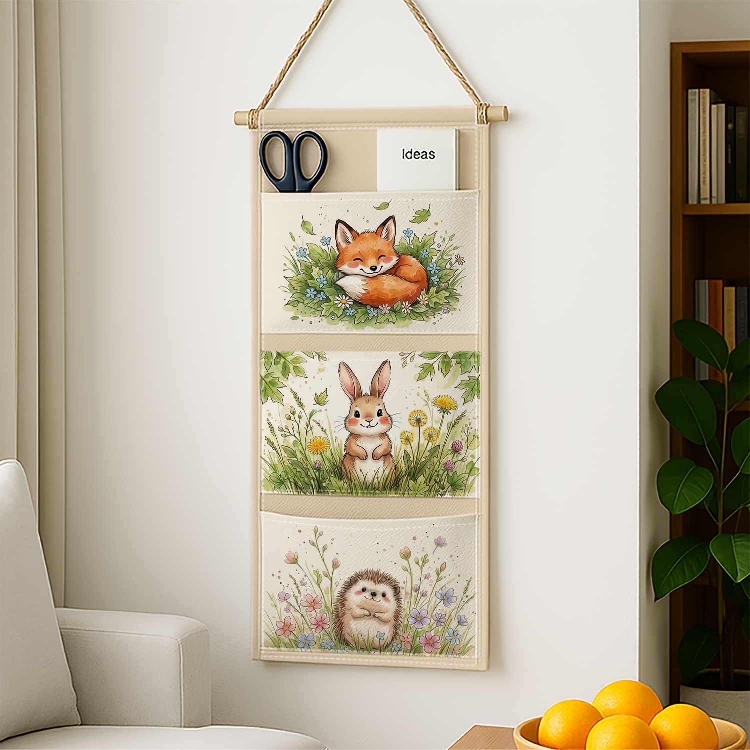TEMU 1pc Adorable Hedgehog In Wildflowers Soft Design Fabric Hanging Organizer, Ideal For Additions, Tableware, Toiletries, Closet Organization, Home