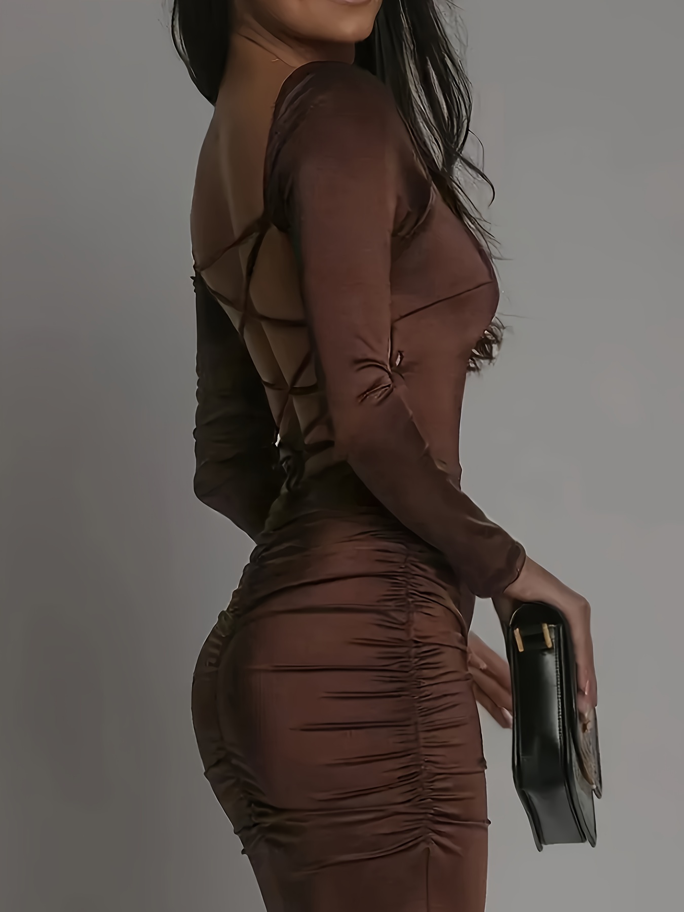 new hem slit hip wrap long sleeve dress