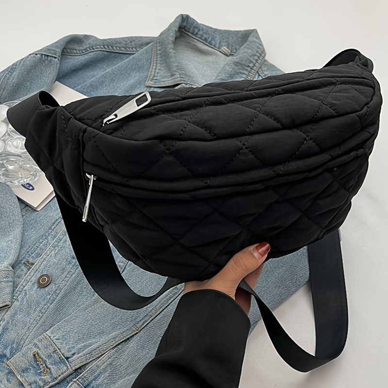 Image of New Women's Fashion Solid Color Filled Quilted Shoulder Bag, Large Capacity Multi-compartment Casual Crossbody Bag, Bag Type Fluffy Chest Bag, Dumpling Bag Waist Bag [fabric Cut Shoulder Strap Color ]