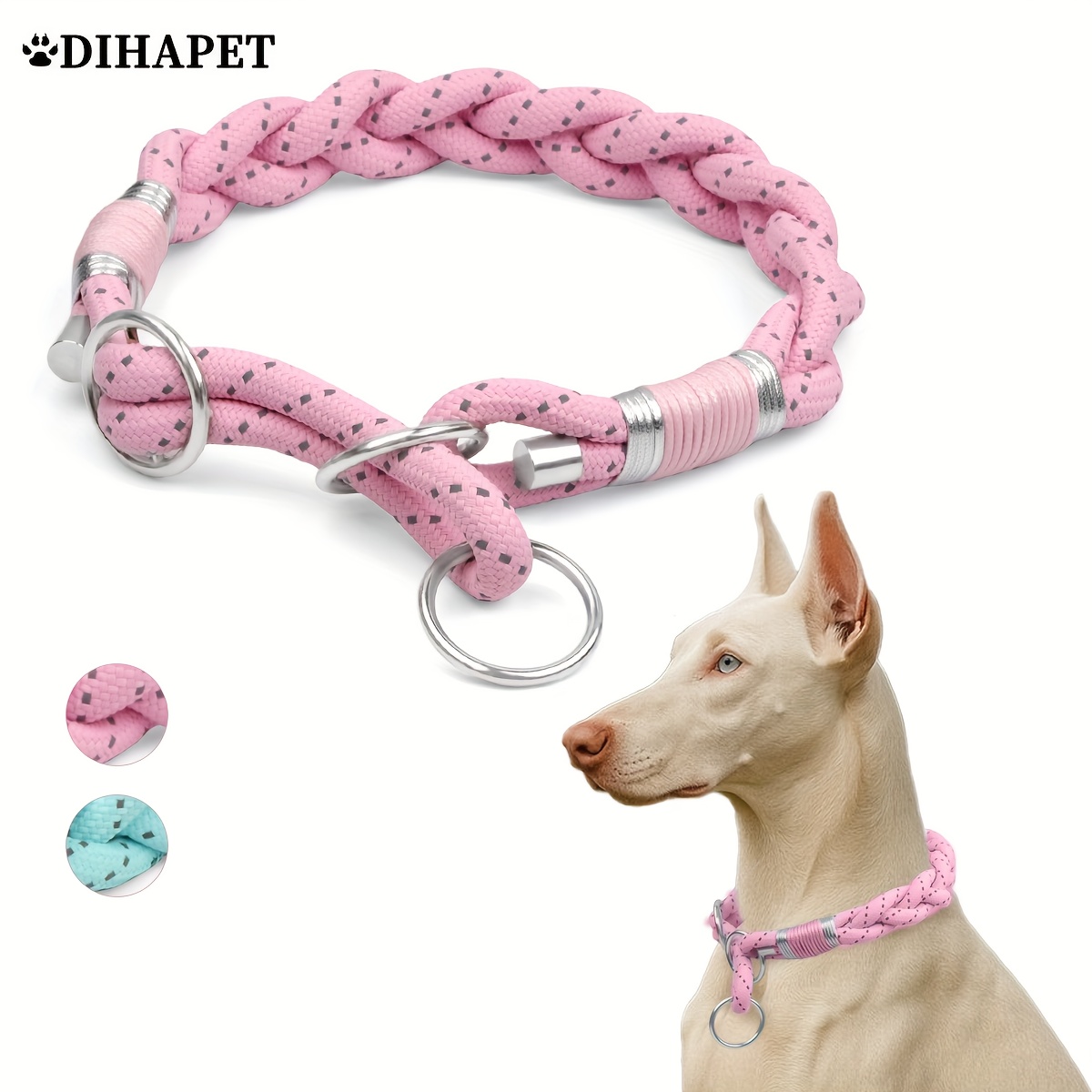 1 Handgestricktes Macaron-Farbenes Twist-Hundehalsband, Verstellbares  Nachtreflektierendes P-Leash Halsband fr Mittelgroe bis Groe Hunde,  Trainings- Leinenhalsband