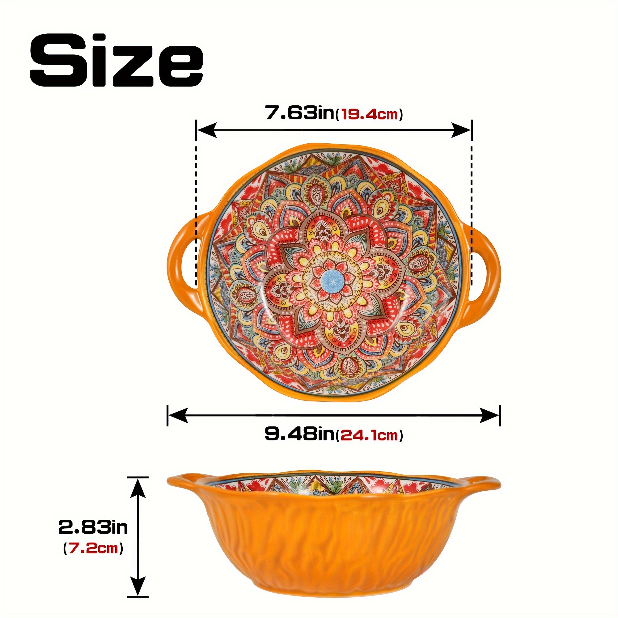Image of Bohemian Porcelain Bowl With Double Ear Design To Prevent Scalding, Suitable For Restaurant/home, Noodle Bowl, Vegetable Bowl, Kitchen Decorative Bowl