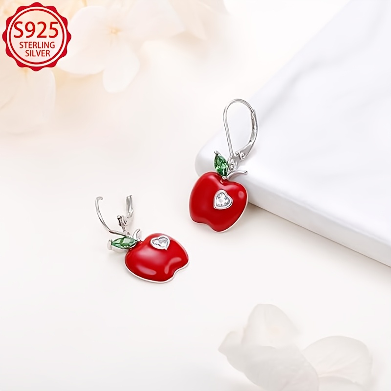 Women's S925 Sterling Silvery Red Apple Ear Cuffs