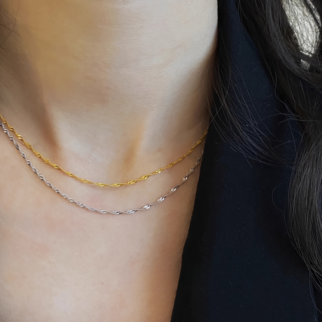 Silvery S925 Wave Chain Collarbone Necklace Hypoallergenic
