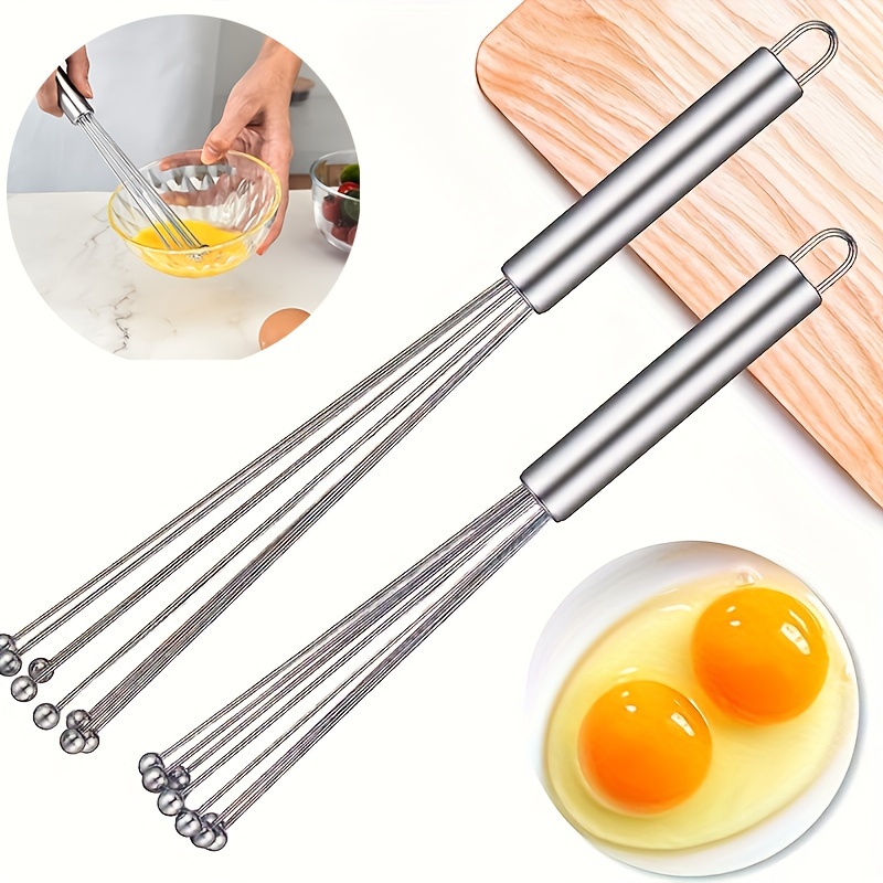 

1pc 10in Stainless Steel Bead Whisk, Hand-held Bead Egg Cream Whisk, Restaurant Kitchen Baking Tools, Whisk Ball Whisk For Coffee Butter Cream Sauce, For Cooking, Mixing, Stirring, Beating, Stirring