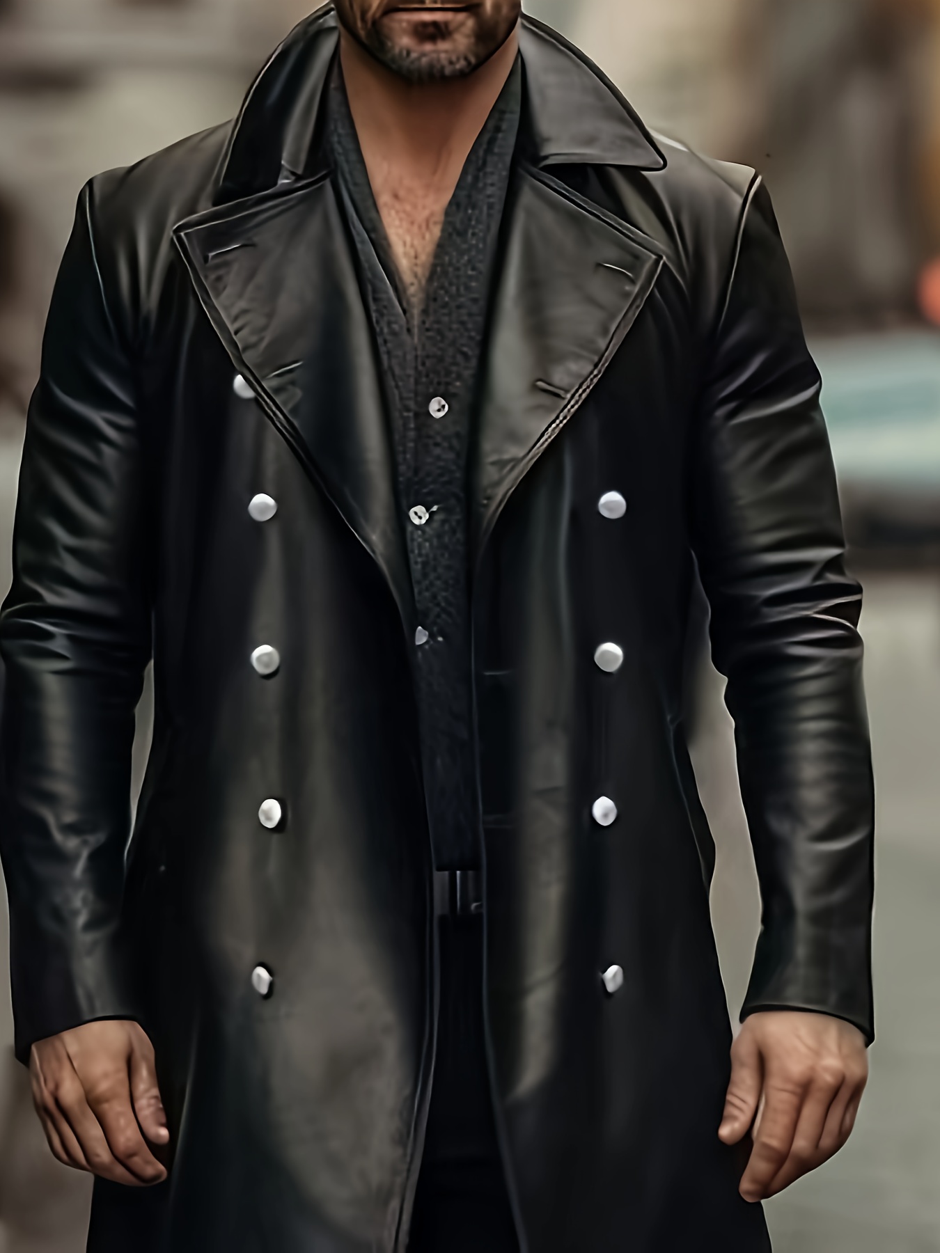 Parapluie Long pour Hommes Manteau Chaud à Double Boutonnage pour  Automne/Hiver avec Col Ajustable Poches Latérales, Style Décontracté  Fi