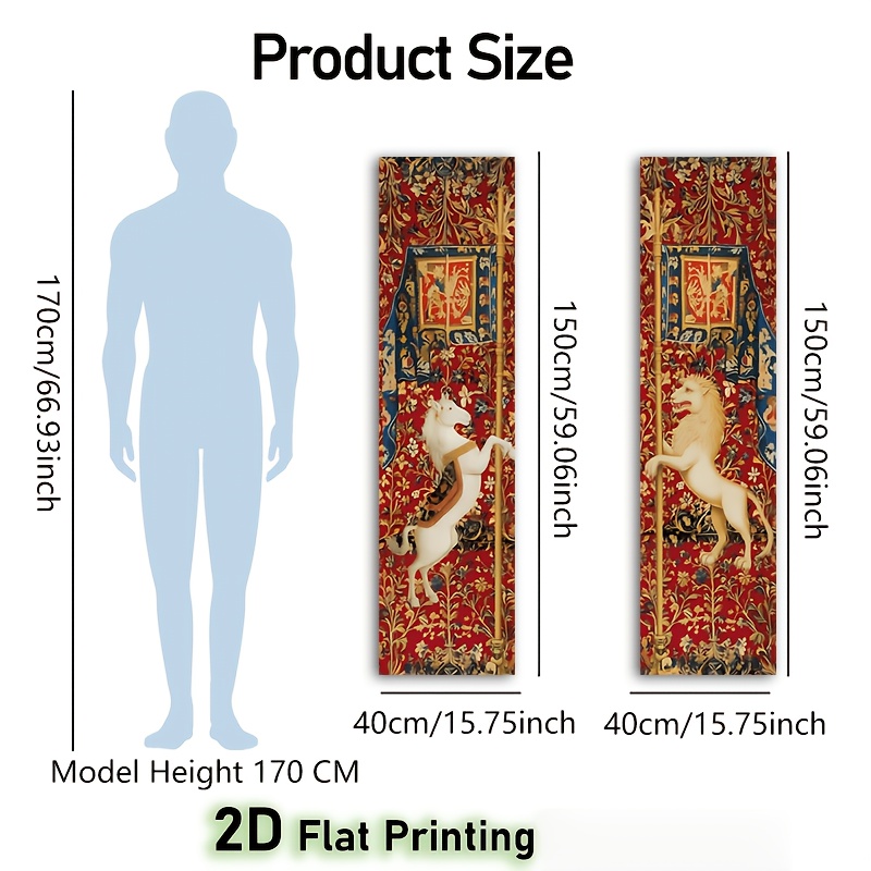 TEMU 2d Flat, 2d Flat, 2pcs Set Of Unicorn Vertical Banner Background Cloth | Royal Red Floral Wall Decor | Medieval European Long Banner Backdrop |