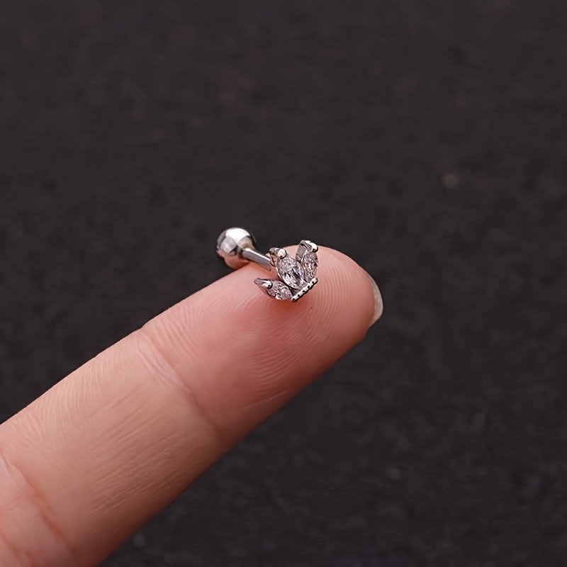 Titanium Steel Barbell Ear Stud with Micro-Inlaid Zirconia