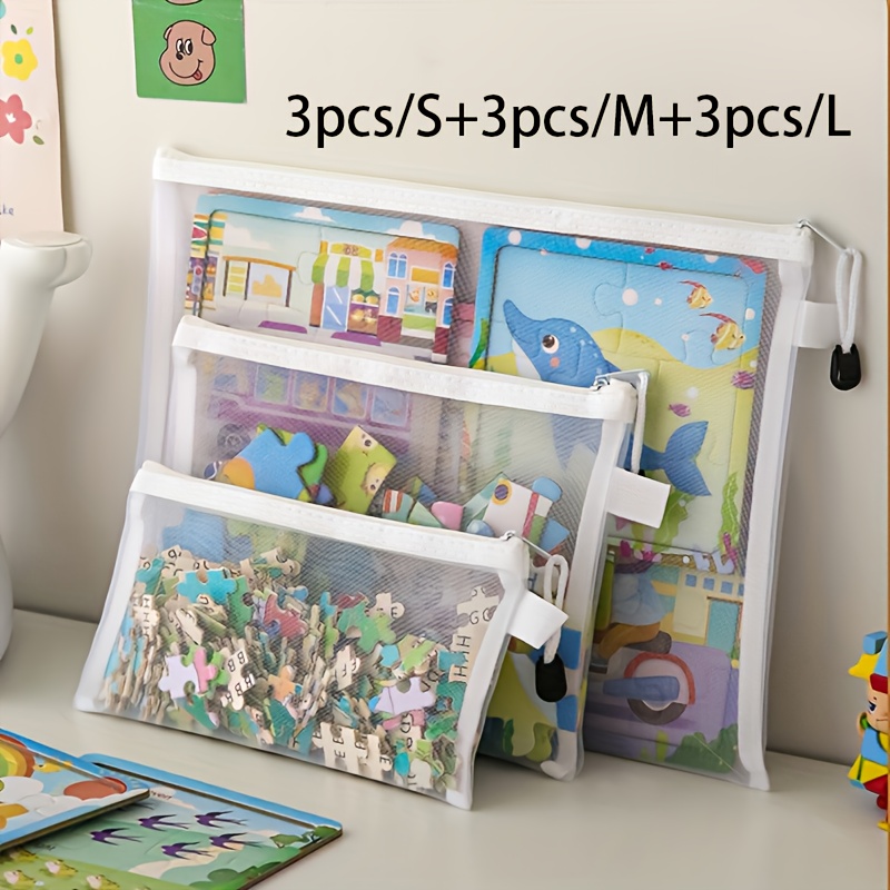 TEMU 9pcs A6/a5/a4 Zippered Mesh Document Bags - Transparent Nylon Pouches For Puzzles, Travel & Home Organization, Office Filing Products,