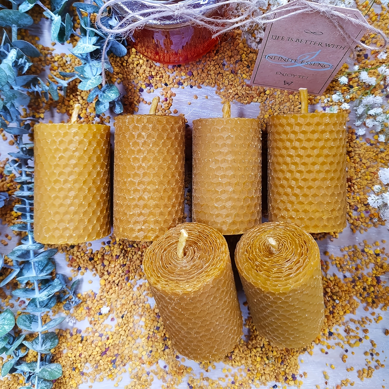 

5*5cm Rolled Unscented Beeswax Candle, Candle 4/6/8pcs Set, Style, Suitable For Wedding, Party, Dinner, Christmas And Home Decoration, Yellow