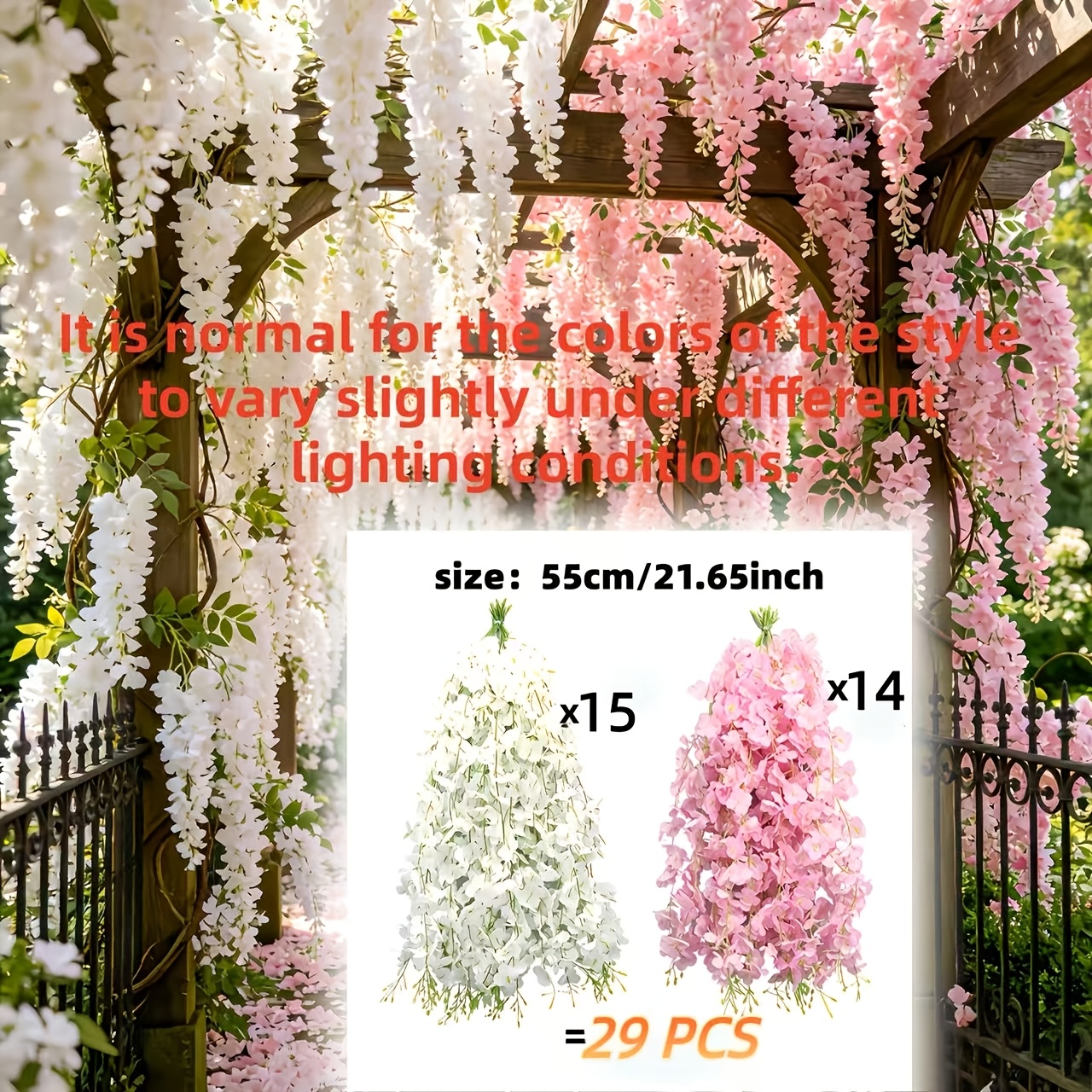 TEMU Guirlande de décoration d' de fleurs de blanches/roses 29 pièces, fleurs artificielles pour décoration de mariage de cour extérieure, bandes de