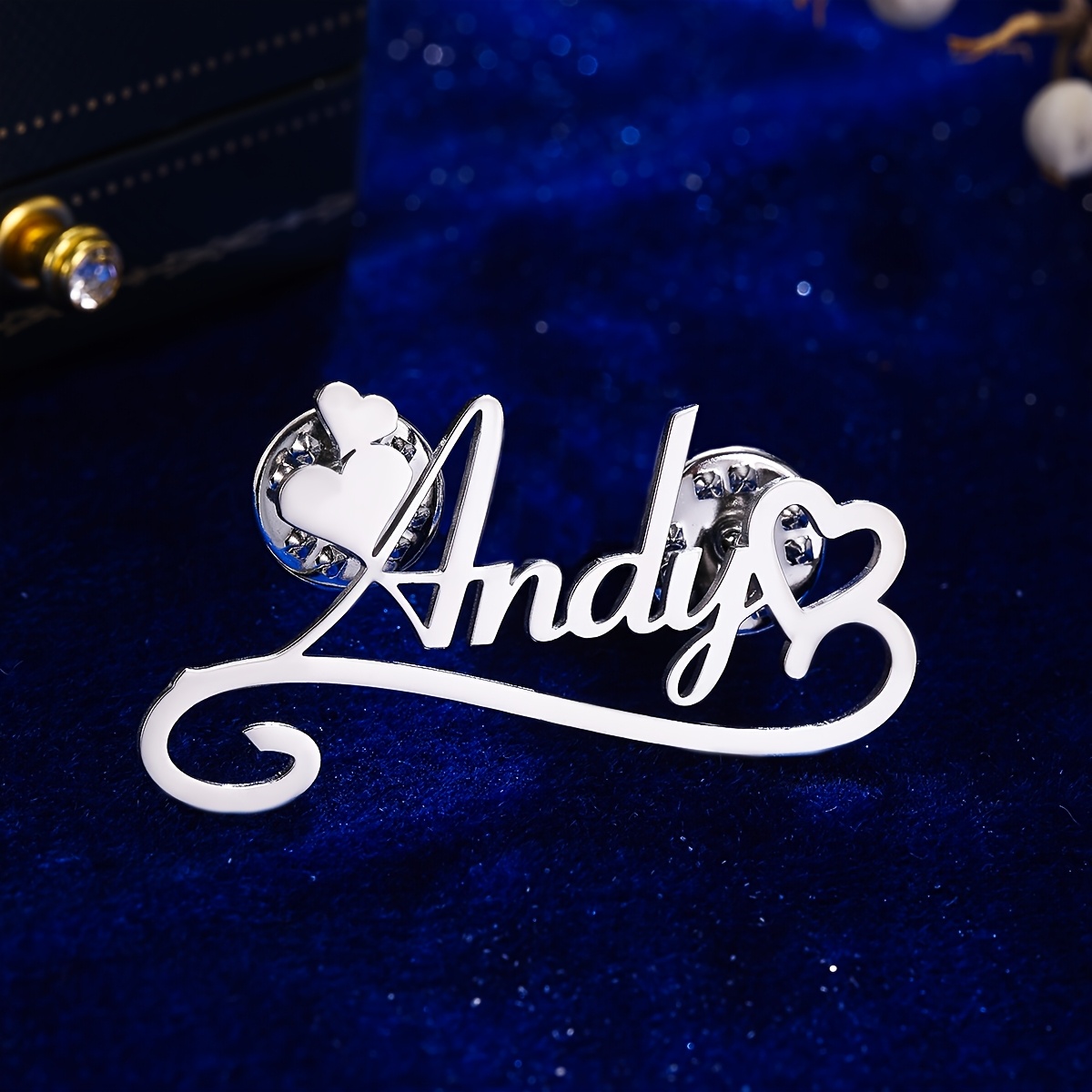 Image of Romantic Personalized Name Heart Brooch Pin, Stainless Steel Custom Women Jewelry, Cute Design, Perfect Valentine's Day Gift For Girlfriend