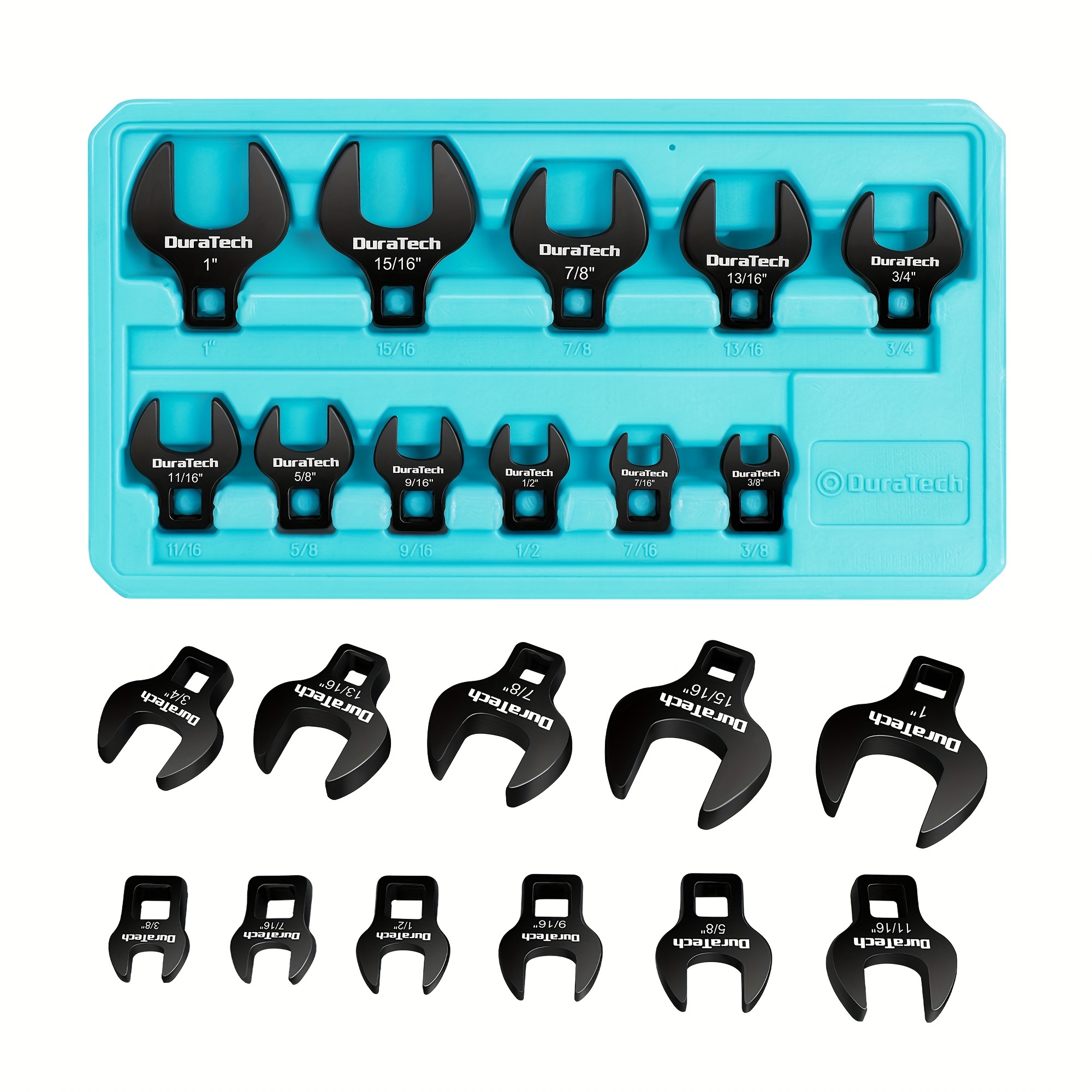 

Duratech Crows Foot Wrench Set 3/8" Drive, 11pcs Cr-v Steel, Large Sae 3/8"-1" Crowfoot Flare Nut Wrench Set With Storage Tray, For Automotive Repair Work Hard-to-reach Areas