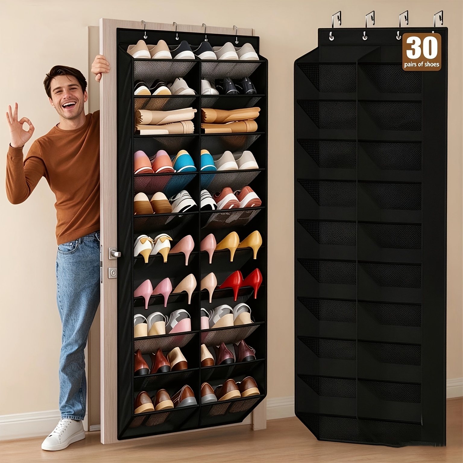 TEMU Door Hanging Shoe Rack Storage Box, 10-layer Oversized Deepened , Can 20-30 Pairs Of Shoes, Storage And Finishing Box, Household Goods Storage