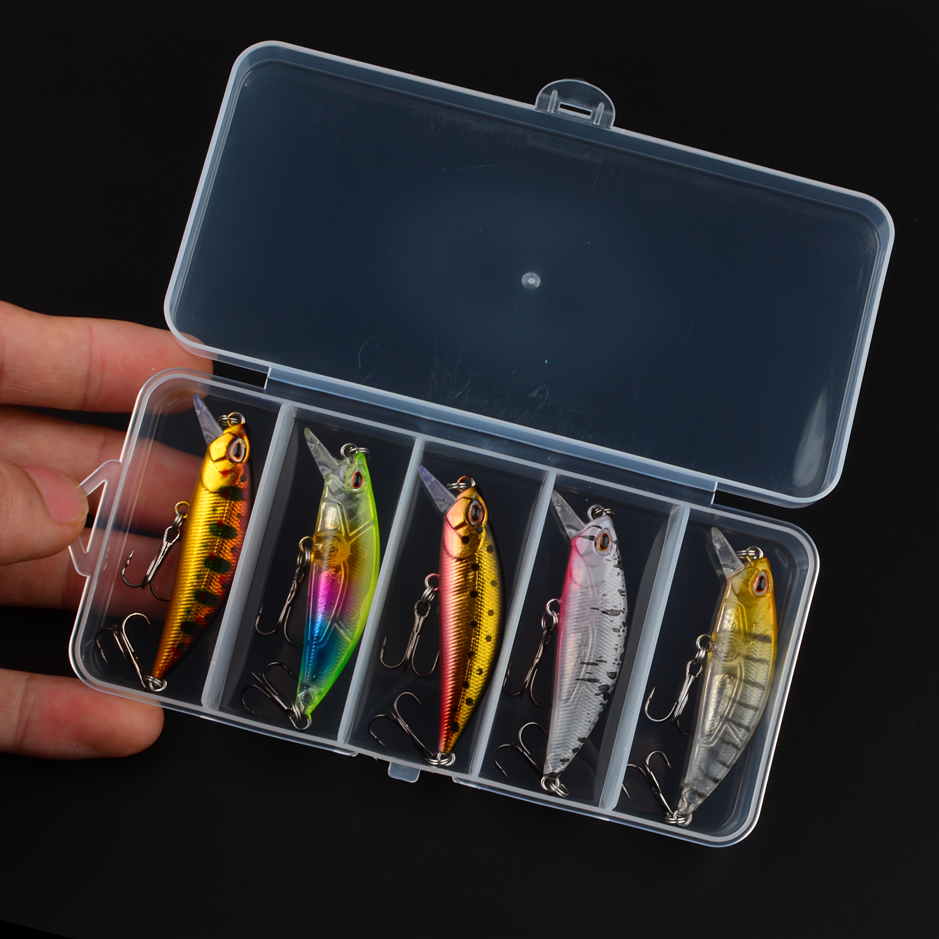 TEMU 5 pezzi/scatola Esche da pesca Minnow affondanti Artificiali Postura natante realistica naturali 3D Wobbler Esca Attrezzatura da pesca