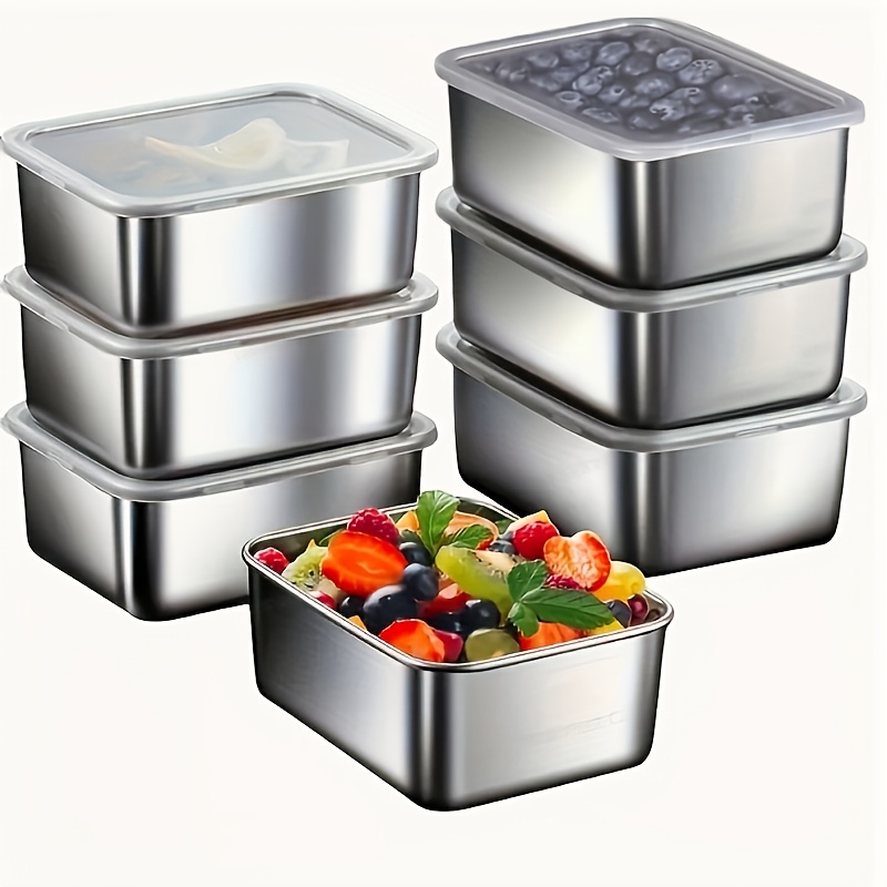 

7pcs Stainless Steel Food Storage Containers With , Leakproof & Stackable For Outdoor Camping, Family , Office & School