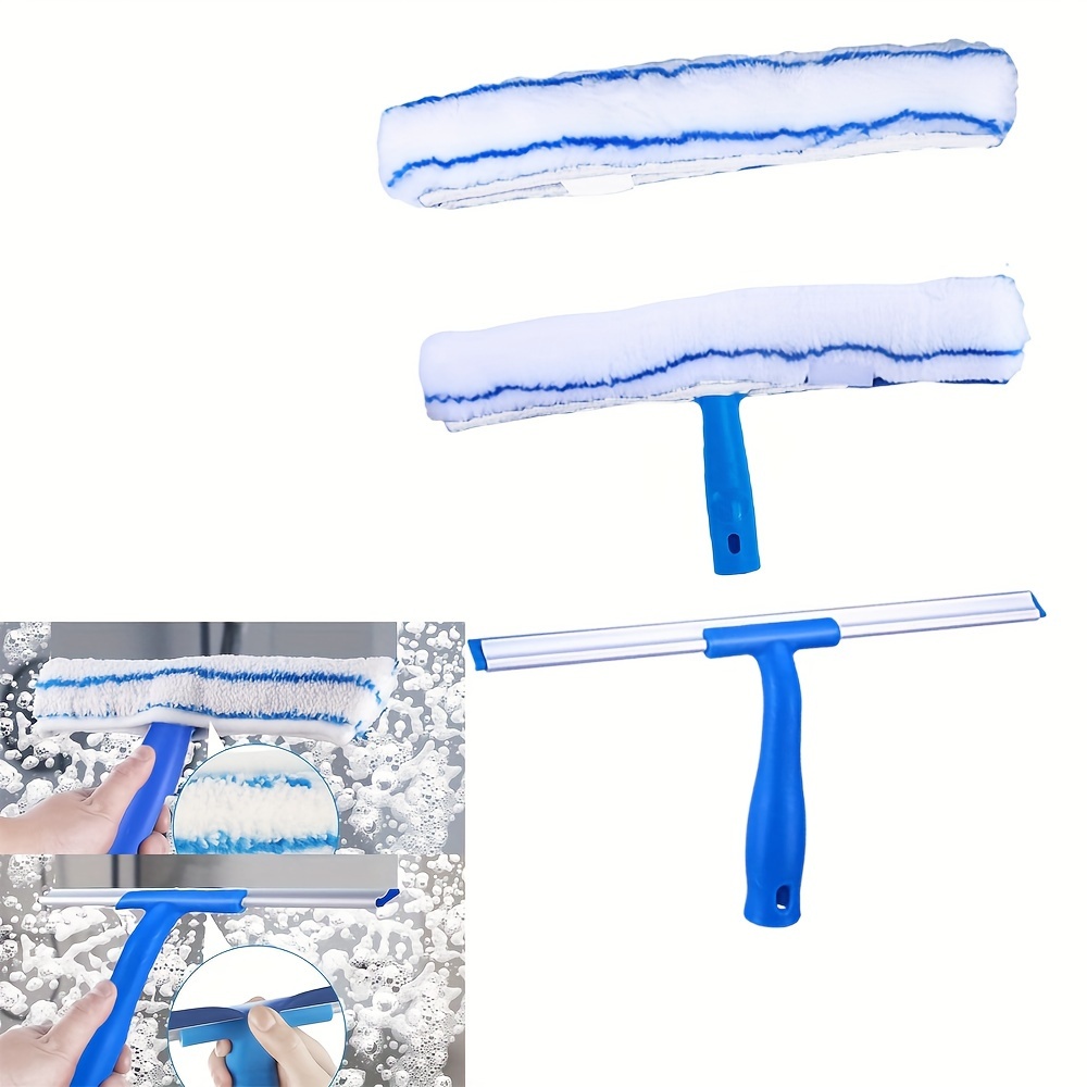 

Professional Window Cleaning Set: 1 Silicone Window Squeegee + 1 Microfiber Glass Squeegee, 2 Reusable Cloths, Suitable For Home, Bathroom, Shower, Car, Glass, And Walls