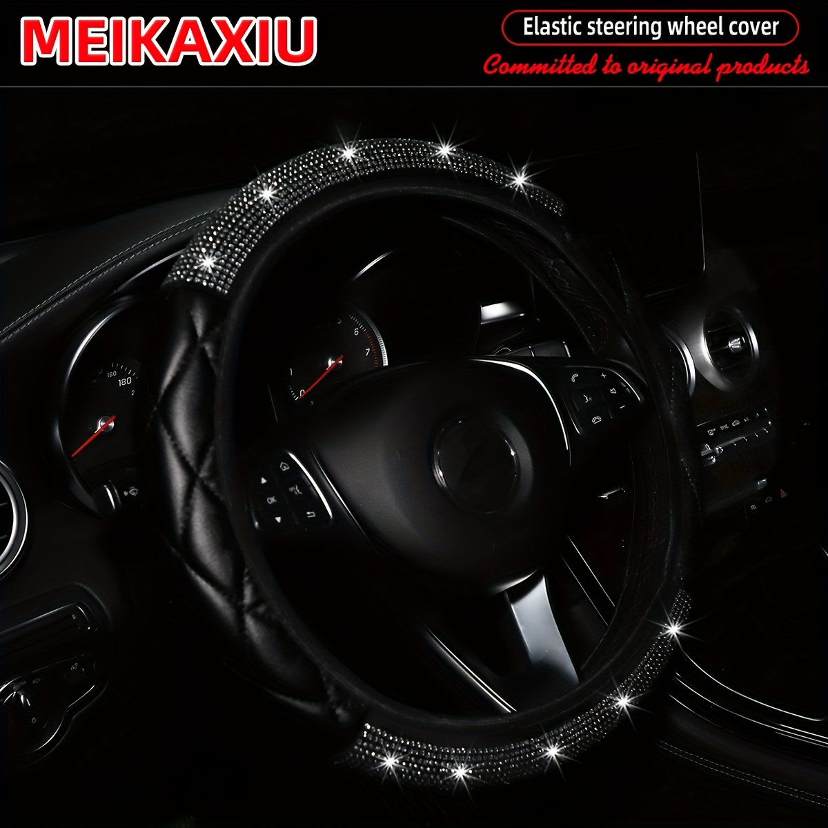 Image of No Car Steering Wheel Cover Rhinestone Faux Leather 3d Comfortable Soft Suitable For 37-38cm Car Additions