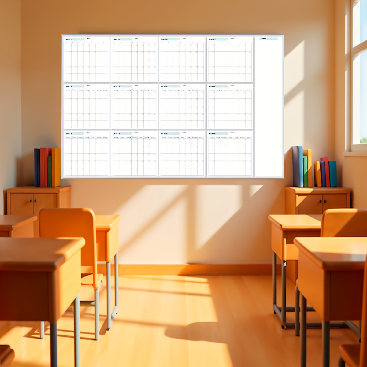 E-shop Großer abwischbarer Wandkalender - Extra große Größe 58,28x34,26 Zoll - Undatierter 12-Monats-Jahresplaner Trockenlöschkalender -