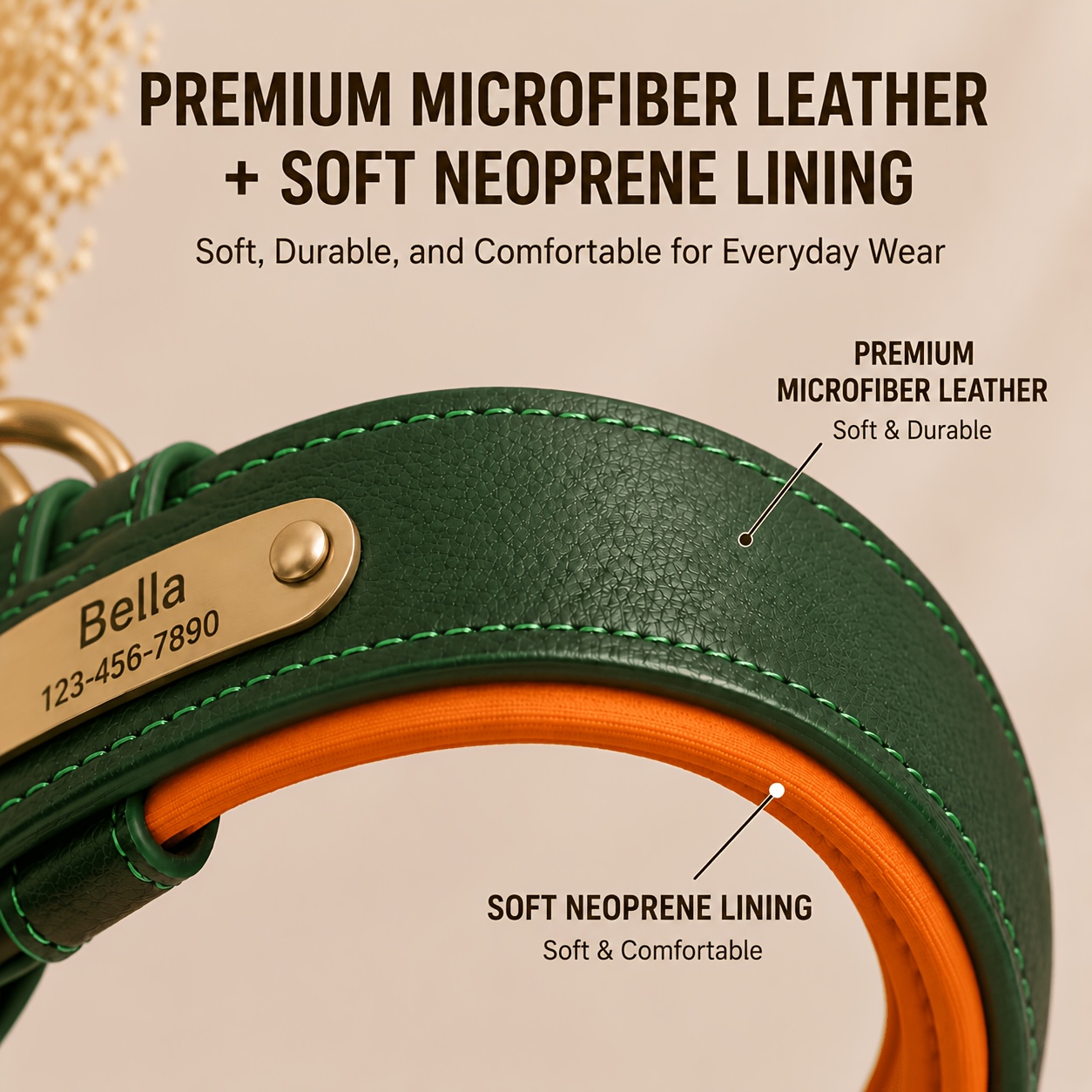 Personalized Faux Leather Dog Collar with Adjustable ID Tag