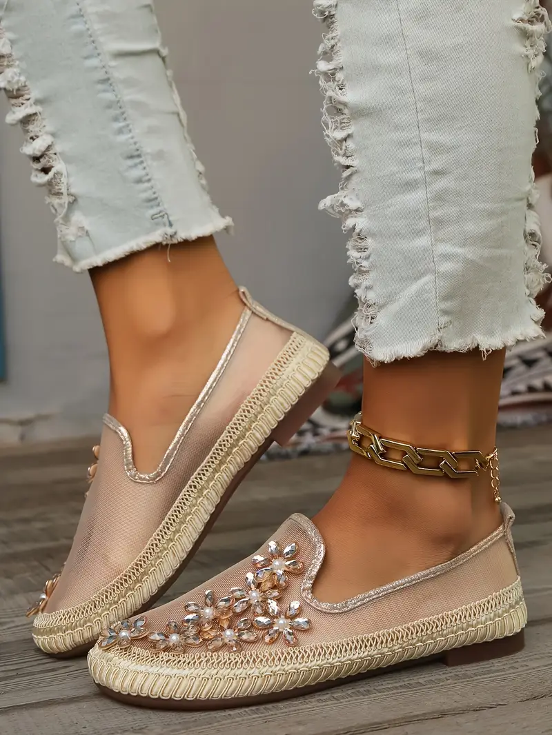 womens breathable mesh sneaker floral pattern crystal soft and comfortable flat shoes for summer details 5