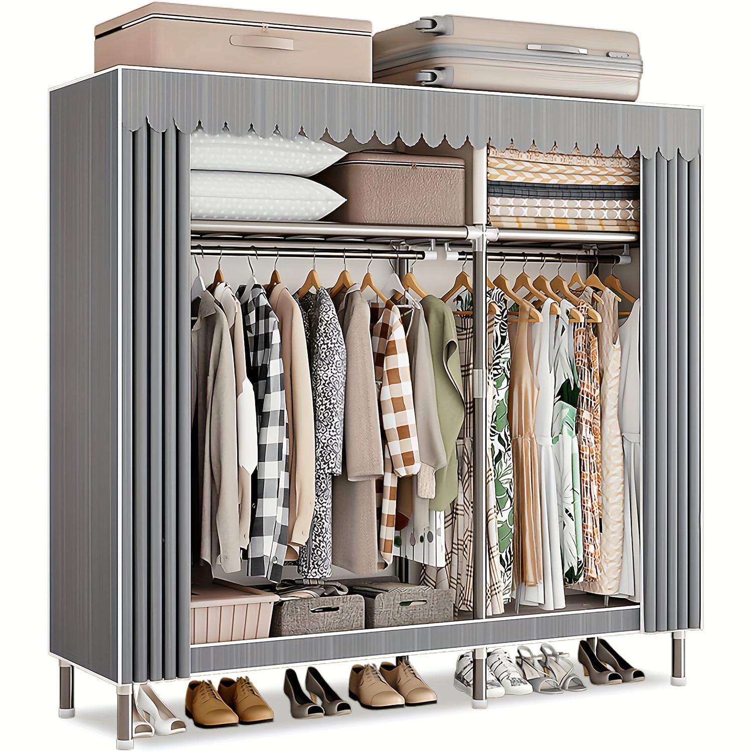 TEMU Armadio Portatile con Design Pop-Up, Organizer per Armadio con Appendiabiti e Ripiani, Dotato di Giunti in Acciaio Resistenti e Tessuto Oxford,