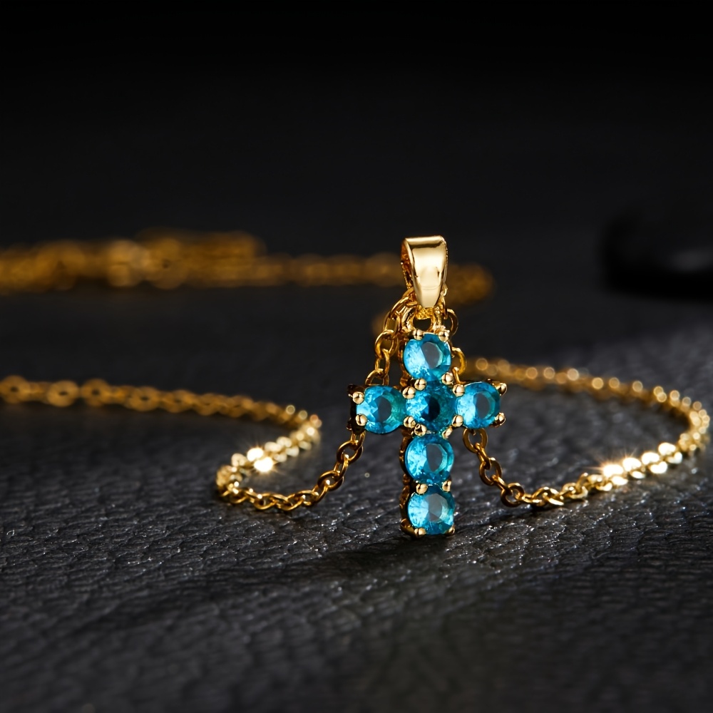 Women's Golden Synthetic Zirconia Cross Necklace