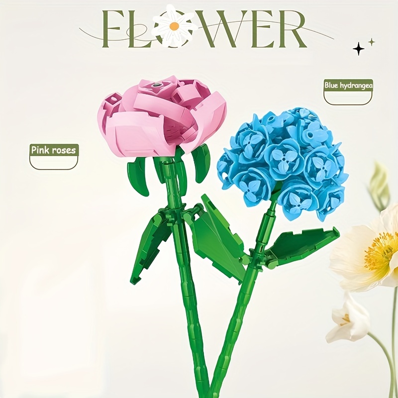 DIY Building Block Flower Bouquet Kit - 12 Models Desk Decor Set
