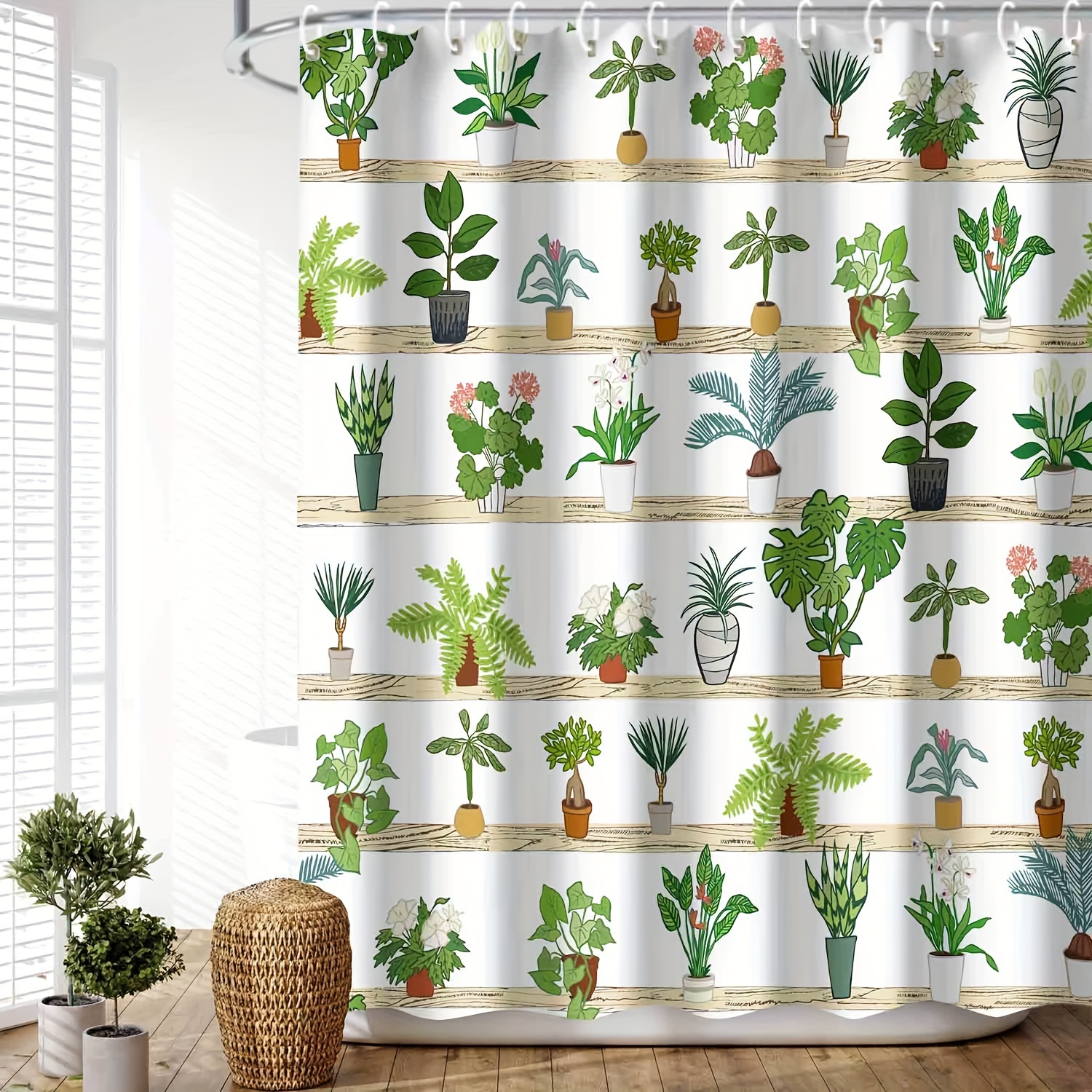 1pc Plant Potted Pattern Shower Curtain Waterproof Durable Temu South