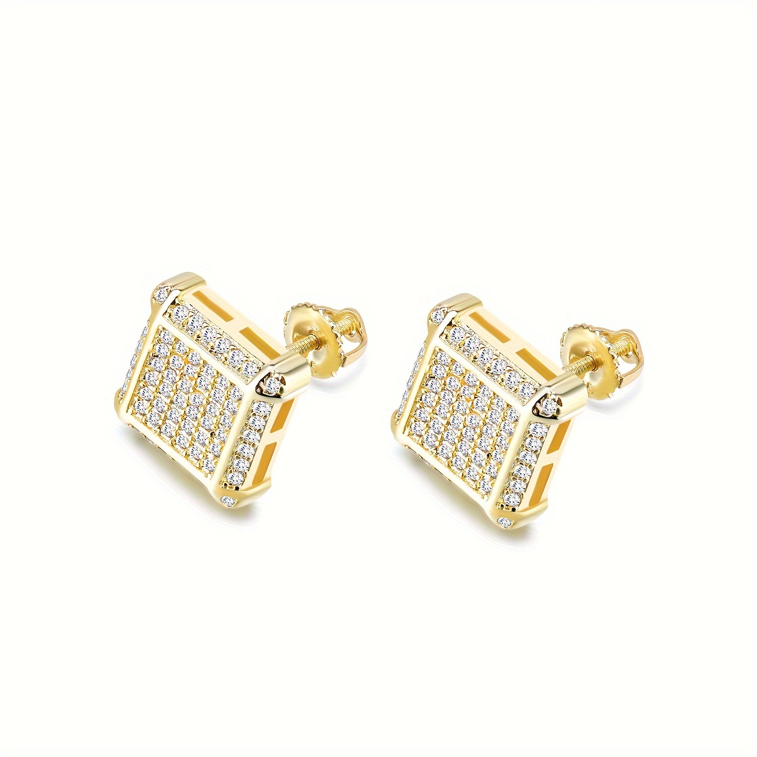 

Plated 925 Sterling Silver Iced Out Cubic Zirconia Screw Back Square Stud Earring For Men And Women Hypoallergenic Earring Twotone Micropave Hip Hop Jewelry