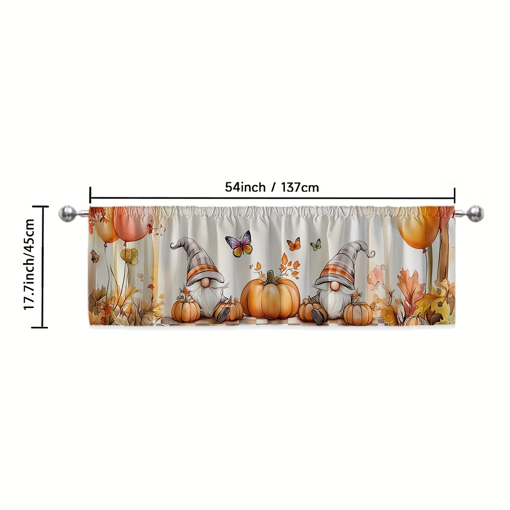 TEMU 1pc, 2d Flat Printing Pumpkin Gnome Modern Short Window Curtain, Polyester (without Rod) For Kitchen Dining Living Room Home Decor, Kitchen
