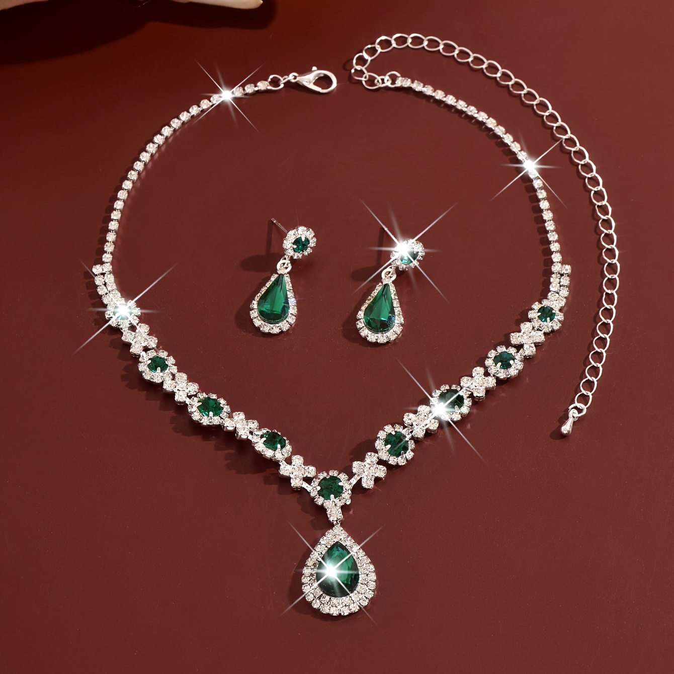 Modieuze 2-delige Ketting en Oorbellen Set, Luxe Strass Waterdruppel Hanger | High-End Sieraden | Party/Banket/Bruiloft Accessoires