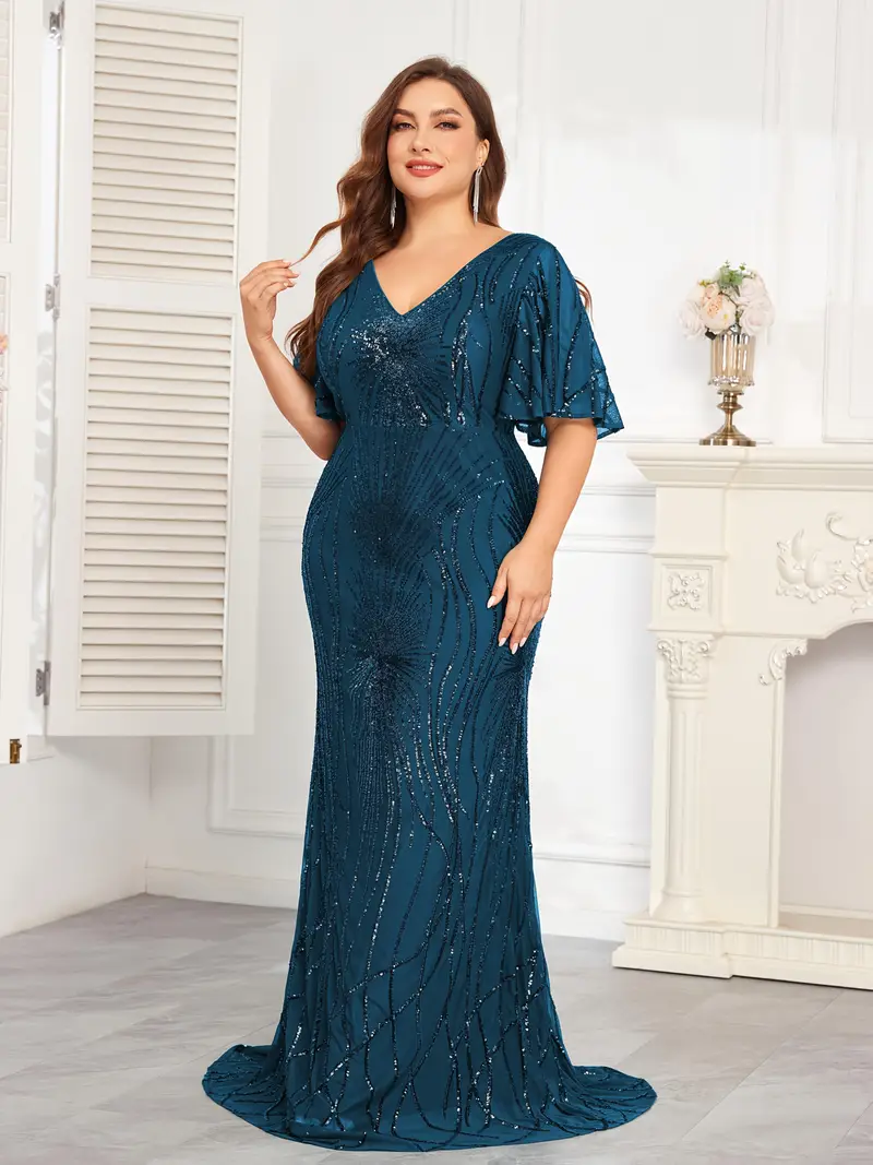 plus size sequin mermaid dress Plus Size Back Lace Up Sequin Mermaid Dress
