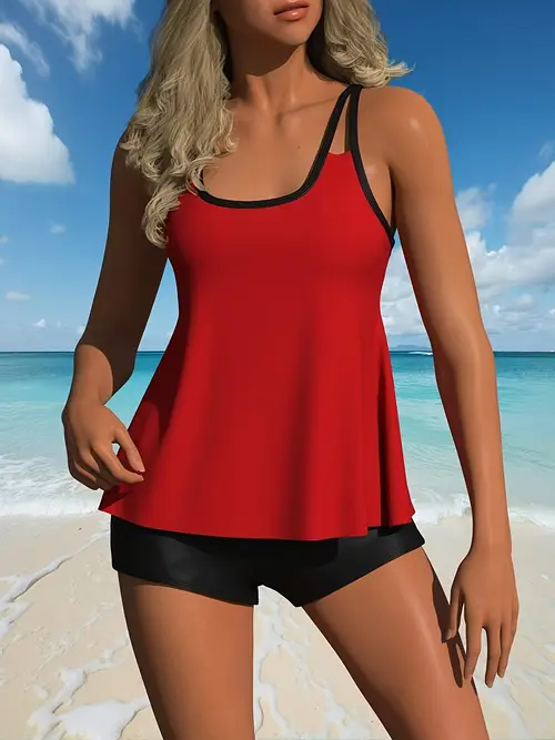 european and american new solid color and meat blocking two piece swimsuit set