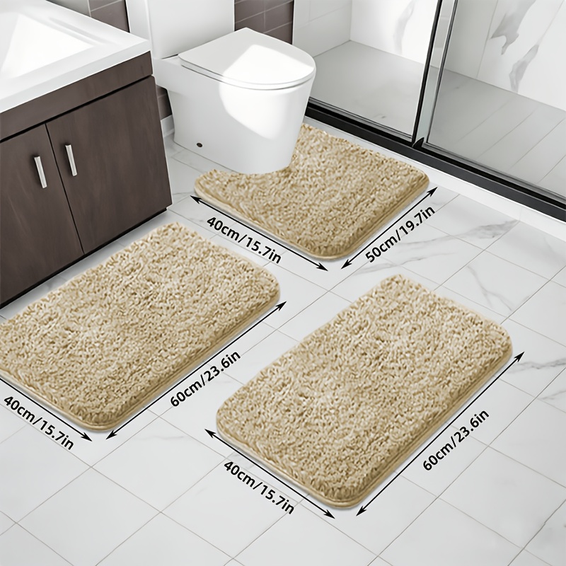 TEMU 3pcs Beautiful Plush Long Plush Super Absorbent Bath Mat Set, Fluffy, Plush Super Soft Stepping Feel, Comfortable And High-quality Bath Carpet,