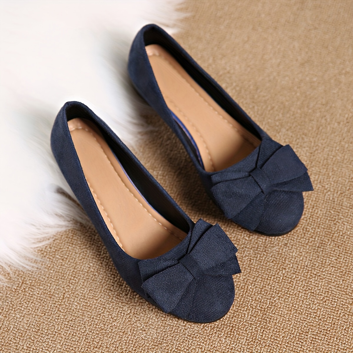 Womens Solid Color Elegant Flats Bowknot Decor Slip Shallow